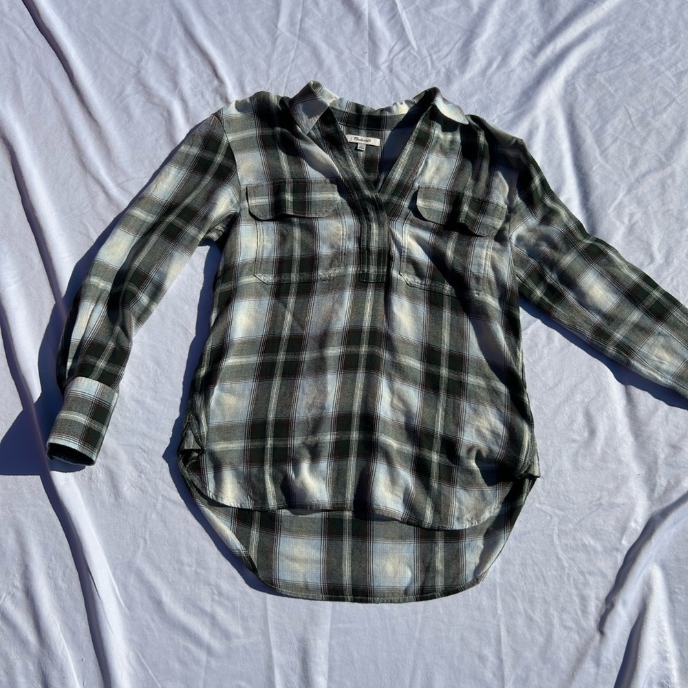 Madewell plaid  Button-Front Fall flannel Olive and Cream fall  0092